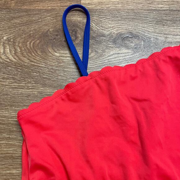 Lands End Girls Solid Red Blue Scalloped Tankini Swim Top Size 16 - Picture 3 of 5